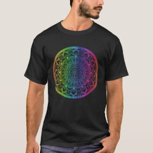 Rainbow Mandala Rosette Blume Runde Yoga Vibe Zen T-Shirt