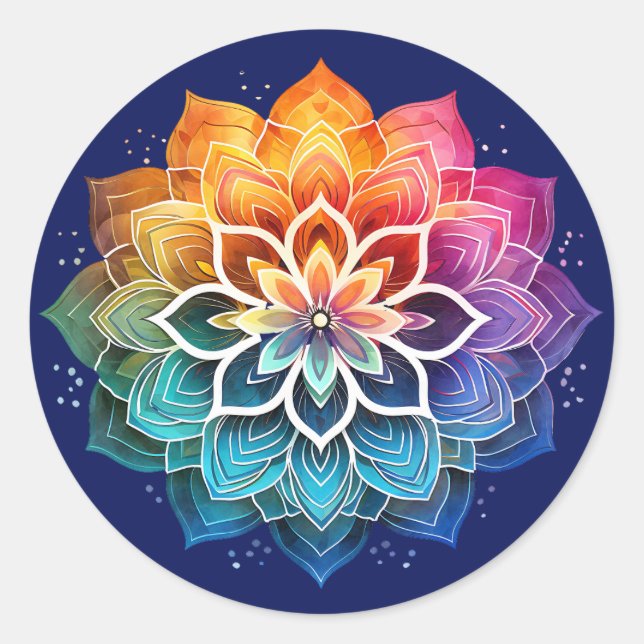 Rainbow mandala runder aufkleber (Vorderseite)