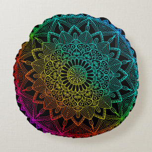 Rainbow Mandala Rundes Kissen