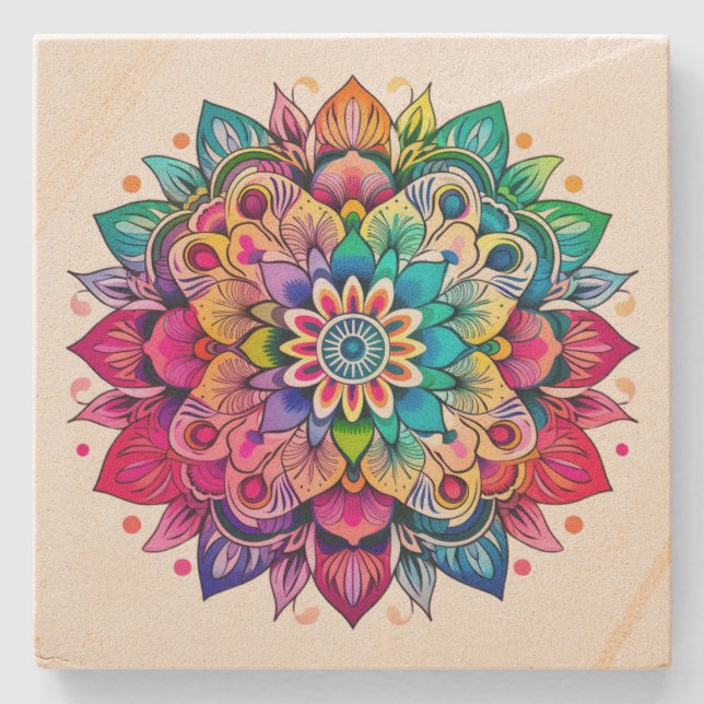 Rainbow Mandala Steinuntersetzer (Vorderseite)