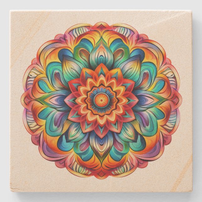 Rainbow Mandala Steinuntersetzer (Vorderseite)