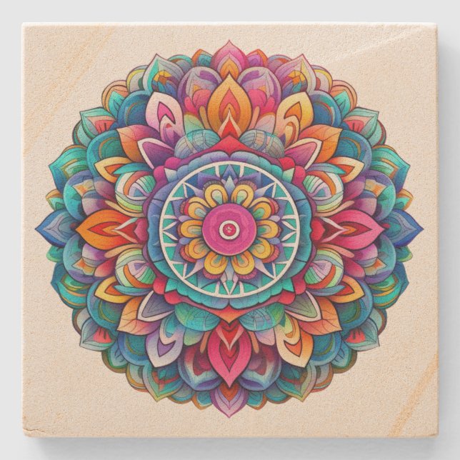 Rainbow Mandala Steinuntersetzer (Vorderseite)