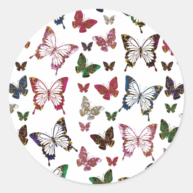 Rainbow Marble Butterfly Spring Pattern Runder Aufkleber (Vorderseite)