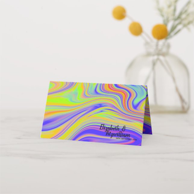 Rainbow Marble Platzkarte oder Escort Card (Vorderseite)