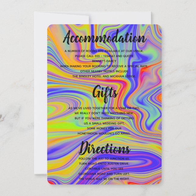 Rainbow Marble zusätzliche Info-Karte Einladung (Rückseite)