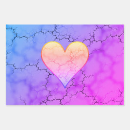 Rainbow Marbled Heart Geschenkpapier Set