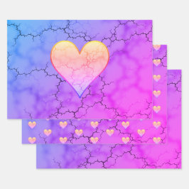 Rainbow Marbled Heart Geschenkpapier Set