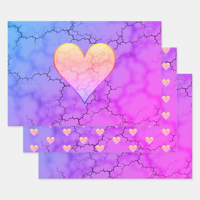 Rainbow Marbled Heart Geschenkpapier Set (Set)