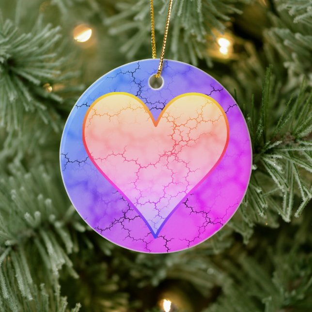 Rainbow Marbled Heart Keramik Ornament (Baum)
