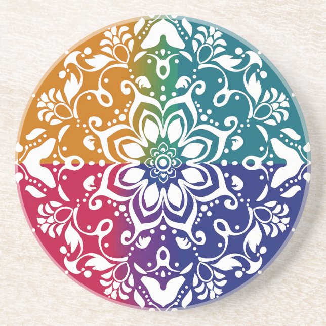 Rainbow Mehndi Pattern Sandstone Untersetzer (Vorne)