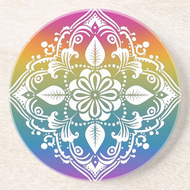 Rainbow Mehndi Pattern Sandstone Untersetzer (Vorne)