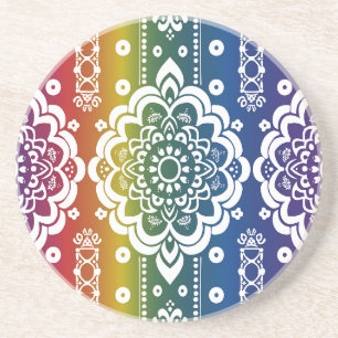 Rainbow Mehndi Pattern Sandstone Untersetzer