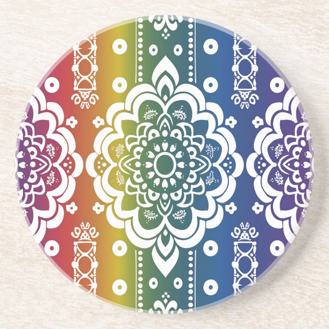Rainbow Mehndi Pattern Sandstone Untersetzer (Vorne)