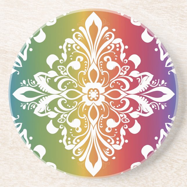 Rainbow Mehndi Pattern Sandstone Untersetzer (Vorne)