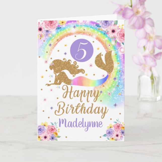 Rainbow Mermaid Birthday Card Karte (Orchidee)