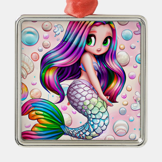 Rainbow Mermaid Ornament Aus Metall (Vorne)