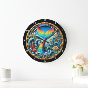 Rainbow Mermaid Schwanz Ocean Timepiece Große Wanduhr