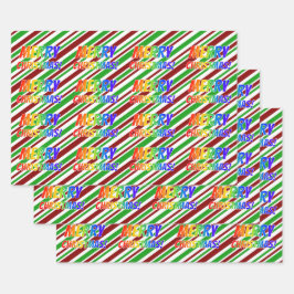 Rainbow "MERRY CHRISTMAS", Weihnachtsstreifen Geschenkpapier Set