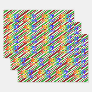 Rainbow "MERRY CHRISTMAS", Weihnachtsstreifen Geschenkpapier Set