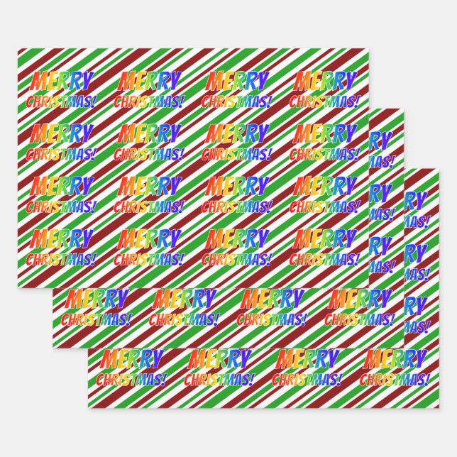 Rainbow "MERRY CHRISTMAS", Weihnachtsstreifen Geschenkpapier Set (Set)