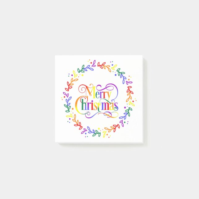 Rainbow Merry Christmas Wreath Post-it-Notes Post-it Klebezettel (Vorderseite)