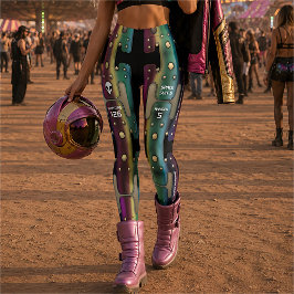 Rainbow Metal Space Girl Grungy Robot Leggings