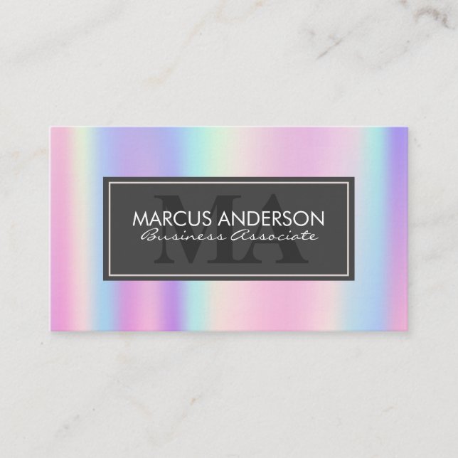 Rainbow Metallic | Klassisches Monogramm mit zwei  Terminkarte (Vorderseite)