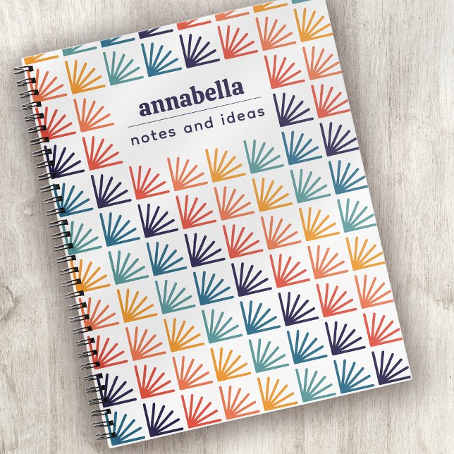Rainbow Mid Century Modern Pattern Monogram Notizbuch (Von Creator hochgeladen)
