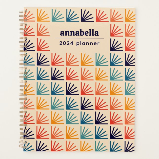 Rainbow Mid Century Modern Pattern Monogram Planer (Vorderseite)