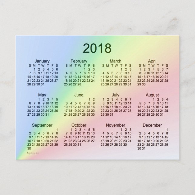 Rainbow Mini Calendar von Janz 2018 Postkarte (Vorderseite)
