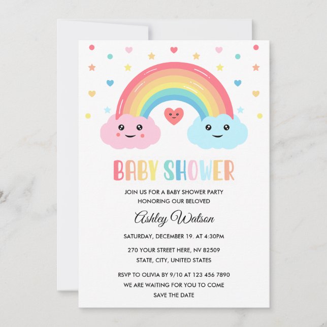 Rainbow Miracle Baby Shower Einladung (Vorderseite)