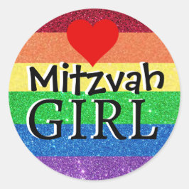 Rainbow Mitzvah Girl Runder Aufkleber