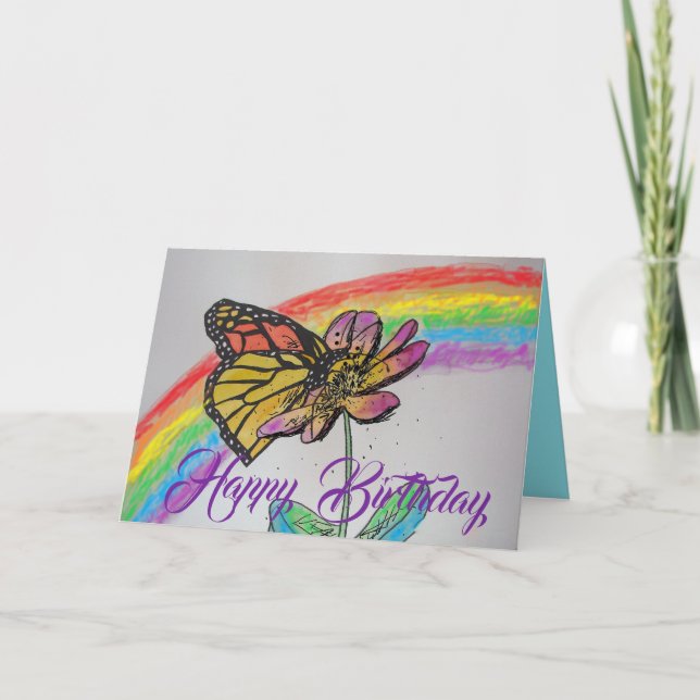 Rainbow Monarch Butterfly Malerei Geburtstagskarte Karte (Vorderseite)