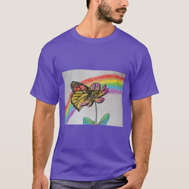 Rainbow Monarch Butterfly Malerei Mens T Shirt (Vorderseite)