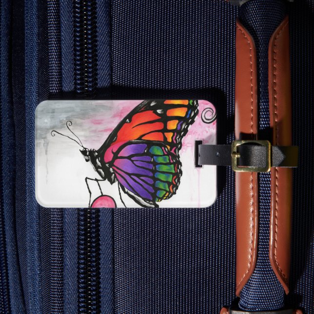 Rainbow Monarch Butterfly Original Fantasy Art Gepäckanhänger (Vorderseite Insitu 4)