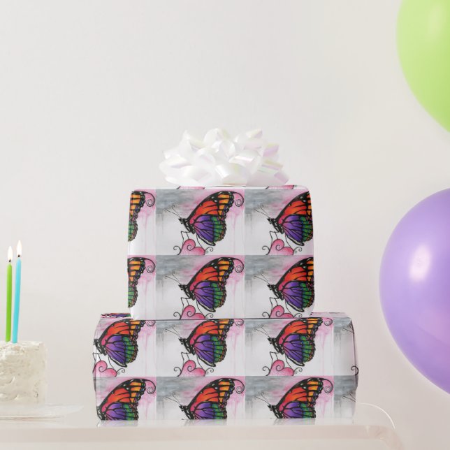 Rainbow Monarch Butterfly Original Fantasy Art Geschenkpapier (Partygeschenke)