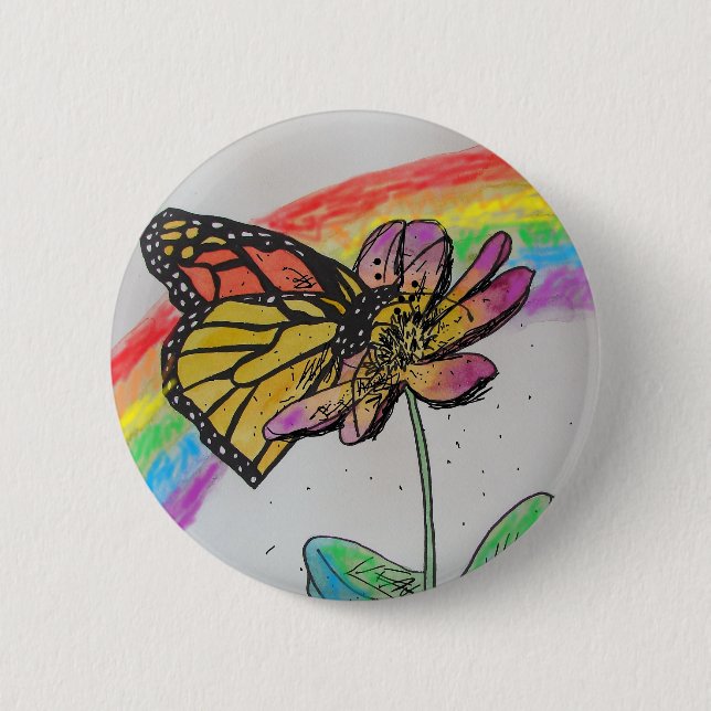 Rainbow Monarch Butterfly Painting Abzeichen Button (Vorderseite)