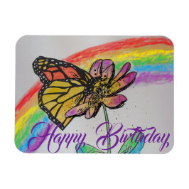 Rainbow Monarch Butterfly Painting Birthday Magnet