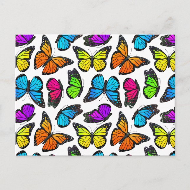 Rainbow Monarch Butterfly Pattern Postkarte (Vorderseite)