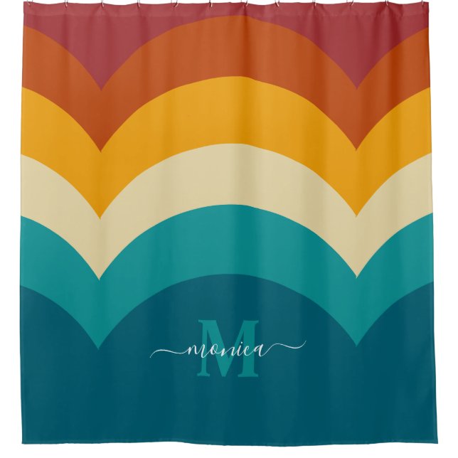 Rainbow Monogram Individuelle Name Retro Sunset St Duschvorhang (Vorderseite)