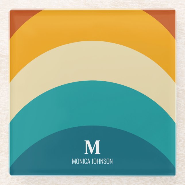 Rainbow Monogram Individuelle Name Retro Sunset St Glasuntersetzer (Vorderseite)