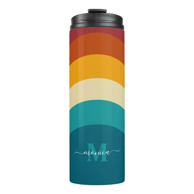 Rainbow Monogram Individuelle Name Retro Sunset St Thermosbecher (Vorderseite)
