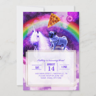 Rainbow-Mops im Weltraum auf einem Einhorn Einladung