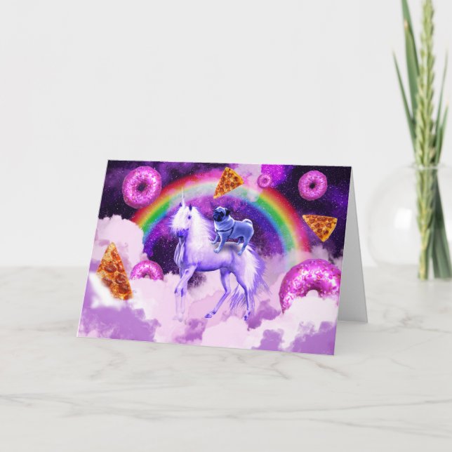 Rainbow-Mops im Weltraum auf einem Einhorn Karte (Vorderseite)