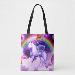 Rainbow-Mops im Weltraum auf einem Einhorn Tasche