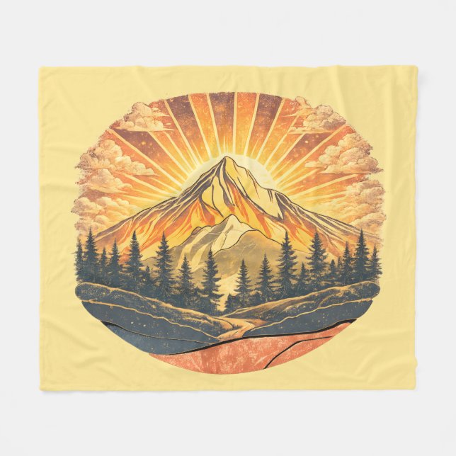 Rainbow Mountain Peak | Retro Mountains Sunrise  Fleecedecke (Vorderseite (Horizontal))