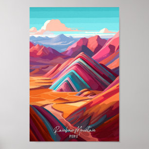Rainbow Mountain Peru Vintage Reise Illustration Poster