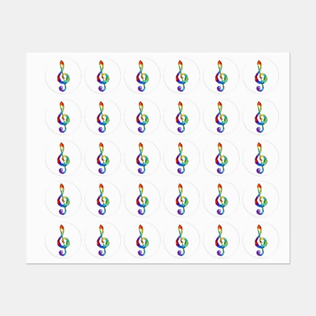 Rainbow Musical Key Treble Etiketten (Blatt)