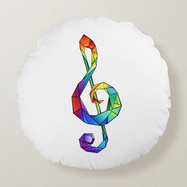 Rainbow Musical Key Treble Rundes Kissen (Vorderseite)