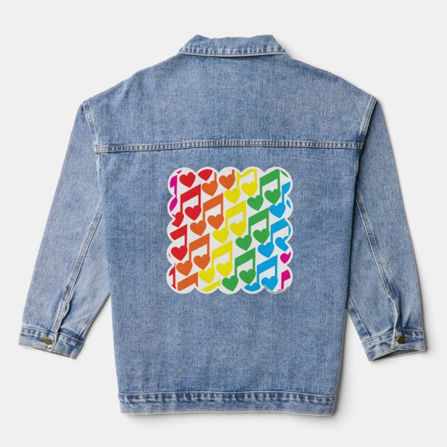 Rainbow Musical Notes Niedlich Pattern Jeansjacke (Rückseite)